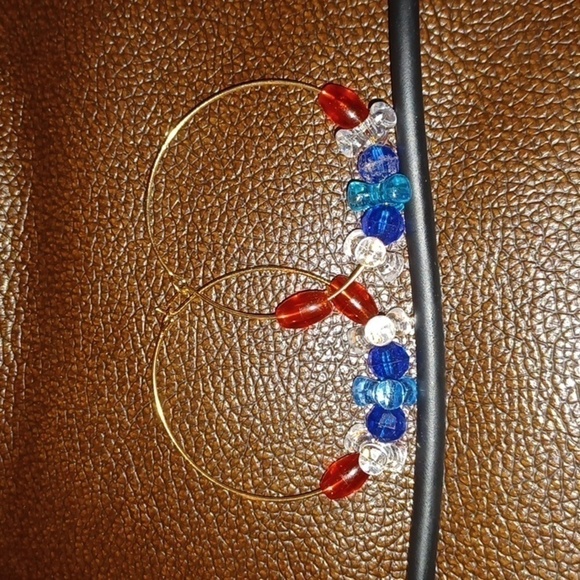❤️ Handmade Hoop Red/White/Blue/Teal beaded Earrings - Picture 5 of 5